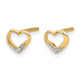 14k and Rhodium Diamond Heart Post Earrings